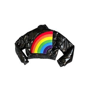 Trollz Nicki Minaj‎ Tekashi 6ix9ine Yellow Rainbow Crop Puffer Jacket Small